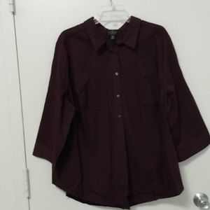Worthington New Purple Eggplant 3/4 Sleeve Button-down Blouse Size 3X